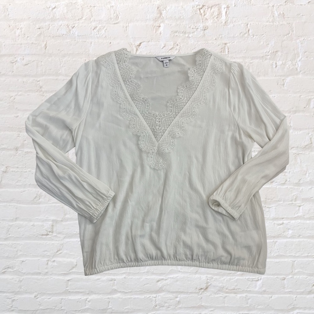 Like 🆕 Express white long sleeve lace v-neck blouse